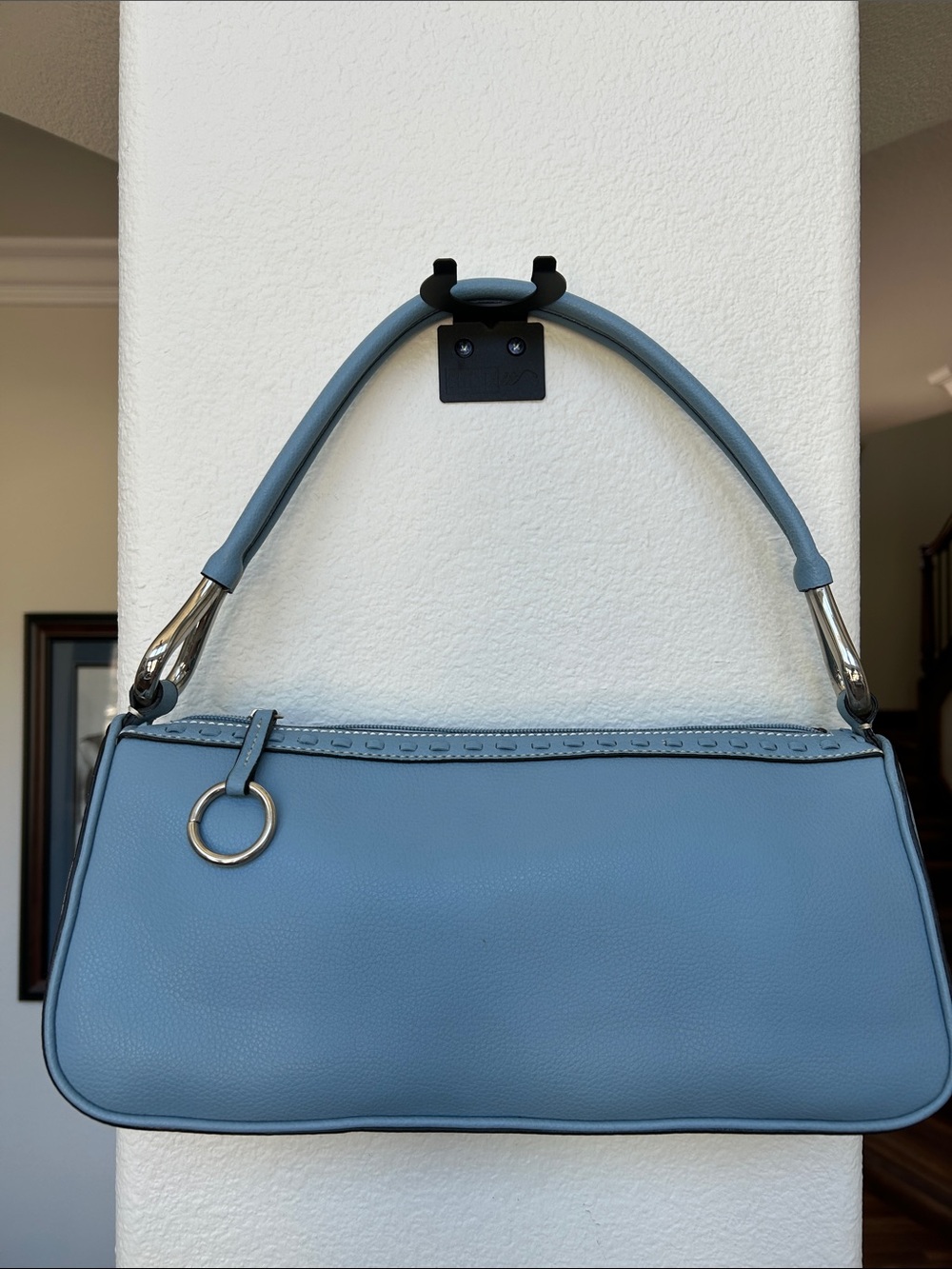 Blue Leather Handle Shoulder Bag